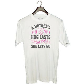                       UDNAG Unisex Round Neck Graphic 'Mother | A mothers hug lasts long after she lets go' Polyester T-Shirt White                                              