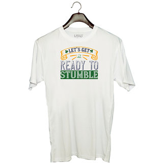                       UDNAG Unisex Round Neck Graphic 'Stumble, Picnic, Trip | lets get ready to stumble' Polyester T-Shirt White                                              