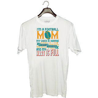                       UDNAG Unisex Round Neck Graphic 'Mother | I'm football mom my voice is hoarse' Polyester T-Shirt White                                              