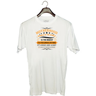                       UDNAG Unisex Round Neck Graphic 'Mother | [Motherhood is] the biggest gamble in the world' Polyester T-Shirt White                                              