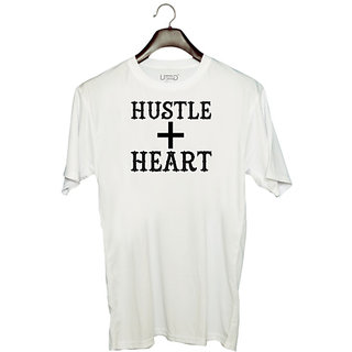                       UDNAG Unisex Round Neck Graphic 'Heart | hustle + heart' Polyester T-Shirt White                                              