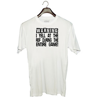                       UDNAG Unisex Round Neck Graphic 'Warning | warning yell at the' Polyester T-Shirt White                                              