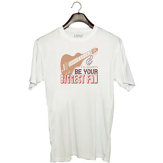                       UDNAG Unisex Round Neck Graphic 'Music Guitar | I'll always be your biggest fan' Polyester T-Shirt White                                              