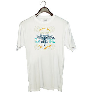                       UDNAG Unisex Round Neck Graphic 'Rider | the road isnt long when you have the right company' Polyester T-Shirt White                                              