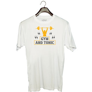                       UDNAG Unisex Round Neck Graphic 'Gym | gym and tonic' Polyester T-Shirt White                                              