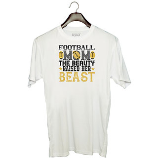                       UDNAG Unisex Round Neck Graphic 'Mother | Football mom the beauty' Polyester T-Shirt White                                              