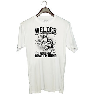                       UDNAG Unisex Round Neck Graphic 'Welder | Welder due to' Polyester T-Shirt White                                              