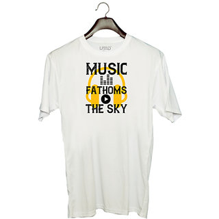                       UDNAG Unisex Round Neck Graphic 'Music | Music Fathoms The Sky' Polyester T-Shirt White                                              