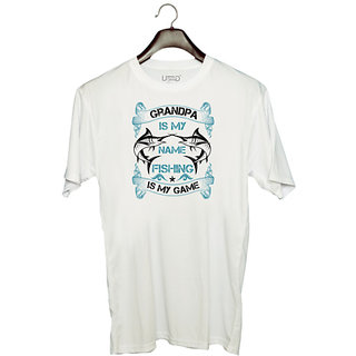                       UDNAG Unisex Round Neck Graphic 'Grand Father | Grandpa is my name fishing is my game' Polyester T-Shirt White                                              