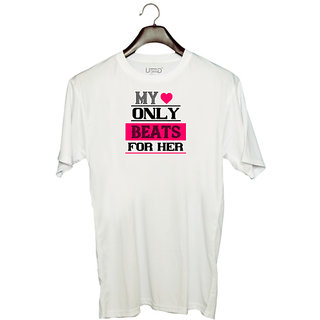                       UDNAG Unisex Round Neck Graphic 'Music | my love only for her' Polyester T-Shirt White                                              