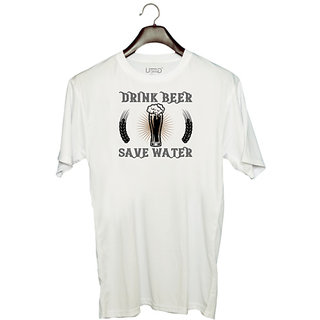                       UDNAG Unisex Round Neck Graphic 'Beer | drink beer save water' Polyester T-Shirt White                                              