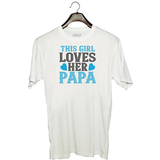                       UDNAG Unisex Round Neck Graphic 'Father Daughter | this girl loves her papa' Polyester T-Shirt White                                              