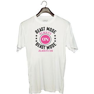                       UDNAG Unisex Round Neck Graphic 'Gym | best mode always on best mode alwayes on' Polyester T-Shirt White                                              