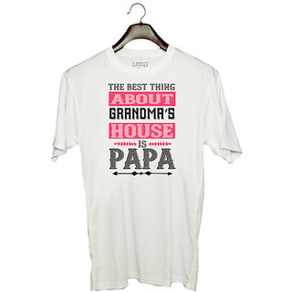                       UDNAG Unisex Round Neck Graphic 'Father Grand Mother | the best thing about grandmas' Polyester T-Shirt White                                              