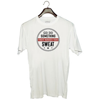                       UDNAG Unisex Round Neck Graphic 'Gym | go do something that makes you sweat' Polyester T-Shirt White                                              