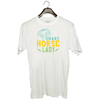                       UDNAG Unisex Round Neck Graphic 'Horse | crazy horse lady' Polyester T-Shirt White                                              