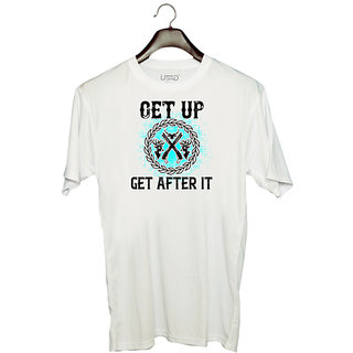                       UDNAG Unisex Round Neck Graphic 'Hunting | Get up get after it' Polyester T-Shirt White                                              