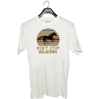                       UDNAG Unisex Round Neck Graphic 'Horse | dont stop believing' Polyester T-Shirt White                                              