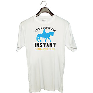                       UDNAG Unisex Round Neck Graphic 'Horse | ride a horse for instant happiness' Polyester T-Shirt White                                              