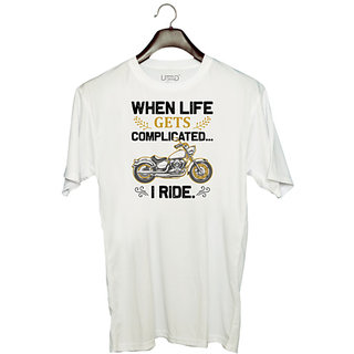                       UDNAG Unisex Round Neck Graphic 'Rider | When Life' Polyester T-Shirt White                                              