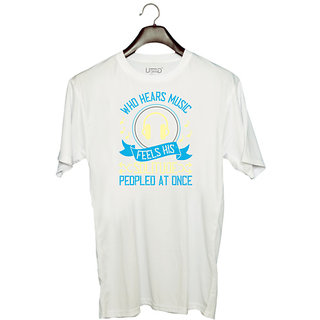                      UDNAG Unisex Round Neck Graphic 'Music | Who hears music, feels his solitude Peopled at once' Polyester T-Shirt White                                              