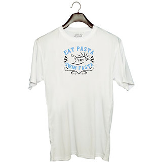                       UDNAG Unisex Round Neck Graphic 'Swimming | Eat Pasta. Swim Fasta' Polyester T-Shirt White                                              