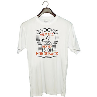                       UDNAG Unisex Round Neck Graphic 'Horse | the way to haeven is on horseback' Polyester T-Shirt White                                              