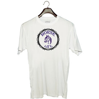                       UDNAG Unisex Round Neck Graphic '| Horse Life' Polyester T-Shirt White                                              