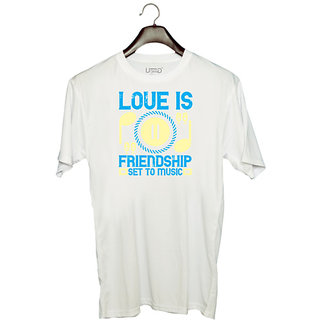                       UDNAG Unisex Round Neck Graphic 'Music | Love is friendship set to music' Polyester T-Shirt White                                              