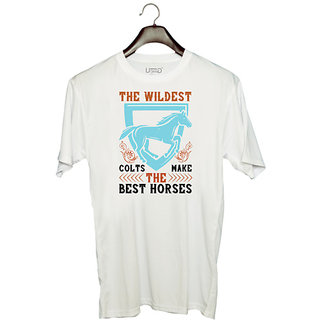                       UDNAG Unisex Round Neck Graphic 'Horse | The wildest colts make the best horses' Polyester T-Shirt White                                              