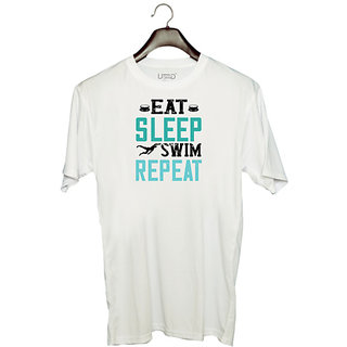                      UDNAG Unisex Round Neck Graphic 'Swimming | Eat Sleep Swim Repeat' Polyester T-Shirt White                                              