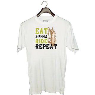                      UDNAG Unisex Round Neck Graphic 'Horse Rider | eat. sleep. ride. repeat' Polyester T-Shirt White                                              