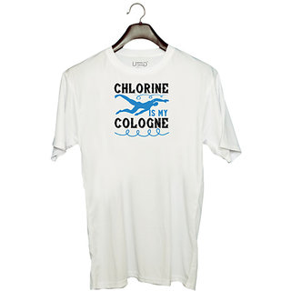                       UDNAG Unisex Round Neck Graphic 'Swimming | Chlorine is my cologne' Polyester T-Shirt White                                              