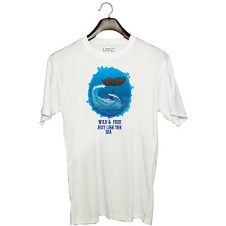                       UDNAG Unisex Round Neck Graphic 'Sea shark | Wild and Free just like the Sea' Polyester T-Shirt White                                              