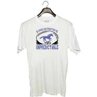                       UDNAG Unisex Round Neck Graphic 'Horse | Horses are predictably unpredictable' Polyester T-Shirt White                                              