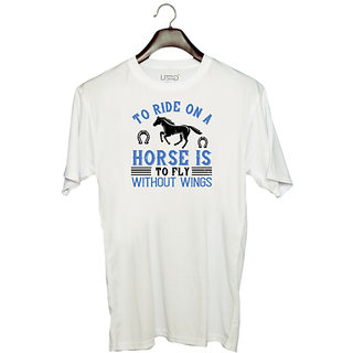                      UDNAG Unisex Round Neck Graphic 'Horse | To ride on a horse is to fly without wings' Polyester T-Shirt White                                              