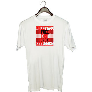                       UDNAG Unisex Round Neck Graphic 'Swimming | Unless you puke, faint, or die, keep going' Polyester T-Shirt White                                              