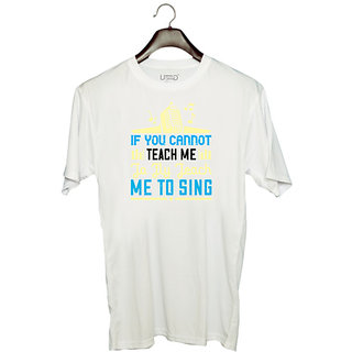                       UDNAG Unisex Round Neck Graphic 'Music | If you cannot teach me to fly, teach me to sing' Polyester T-Shirt White                                              