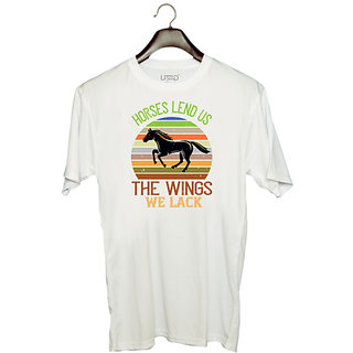                       UDNAG Unisex Round Neck Graphic 'Horse | Horses lend us the wings we lack' Polyester T-Shirt White                                              