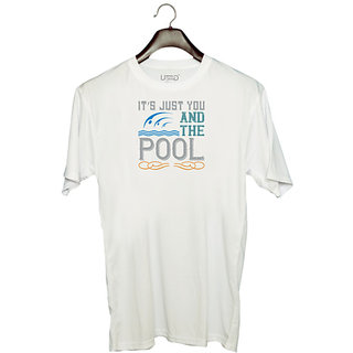                       UDNAG Unisex Round Neck Graphic 'Swimming | Its just you and the pool' Polyester T-Shirt White                                              