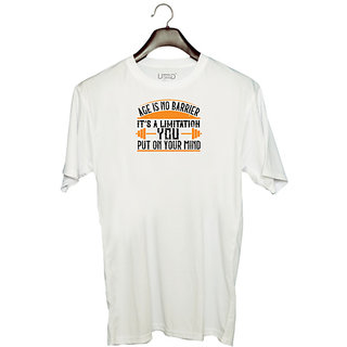                       UDNAG Unisex Round Neck Graphic 'Gym | Age is no barrier. Its a limitation you put on your mind' Polyester T-Shirt White                                              