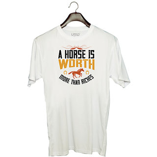                       UDNAG Unisex Round Neck Graphic 'Horse | A horse is worth more than riches' Polyester T-Shirt White                                              