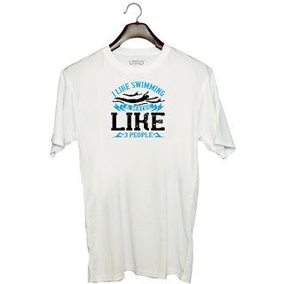                       UDNAG Unisex Round Neck Graphic 'Swimming | I like swimming & maybe, like, 3 people' Polyester T-Shirt White                                              