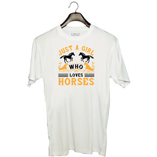                       UDNAG Unisex Round Neck Graphic 'Horse | just a girl who loves horses' Polyester T-Shirt White                                              
