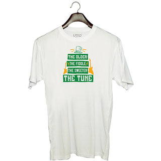                       UDNAG Unisex Round Neck Graphic 'Music | the older the fiddle the sweetrt the tune' Polyester T-Shirt White                                              