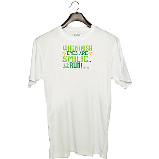                       UDNAG Unisex Round Neck Graphic 'Irish | when irish eyes are smilig run!' Polyester T-Shirt White                                              