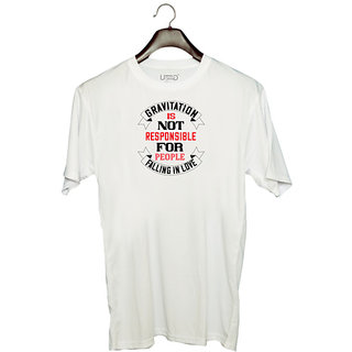                       UDNAG Unisex Round Neck Graphic 'Love | gravitation is not responsible' Polyester T-Shirt White                                              