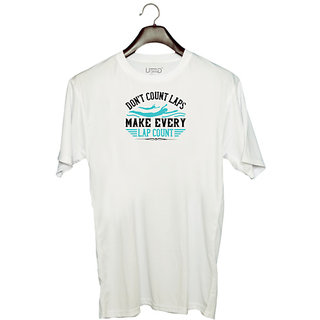                       UDNAG Unisex Round Neck Graphic 'Swimming | Dont count laps.Make every lap count' Polyester T-Shirt White                                              