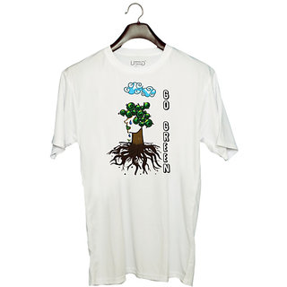                       UDNAG Unisex Round Neck Graphic '| Go Green' Polyester T-Shirt White                                              