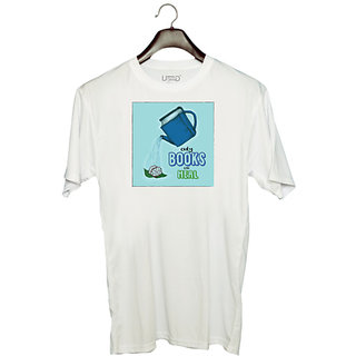                       UDNAG Unisex Round Neck Graphic 'Books | Only books can heal' Polyester T-Shirt White                                              